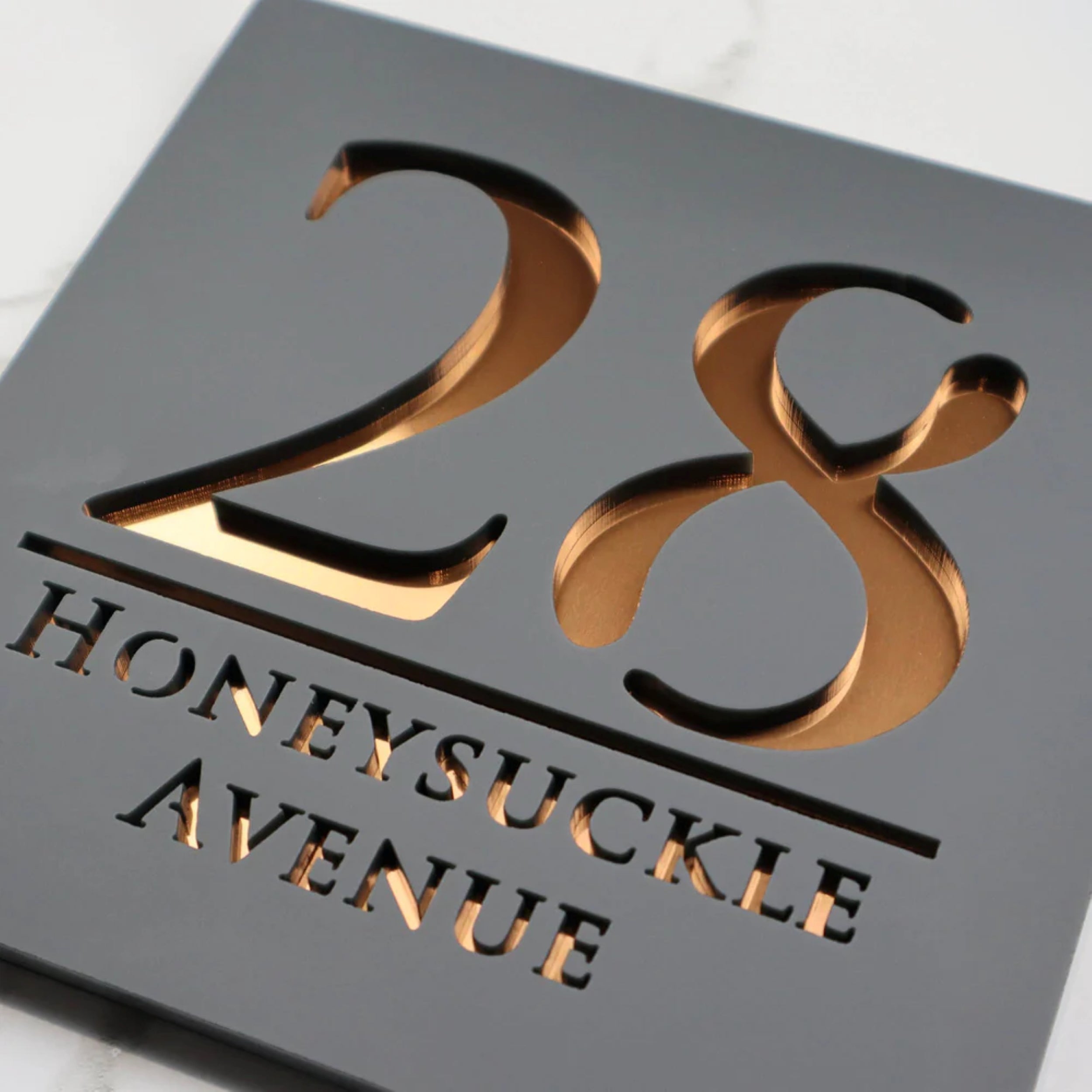 Luxury Mirrored Text House Sign | 18x18cm | Matt Grey Finish