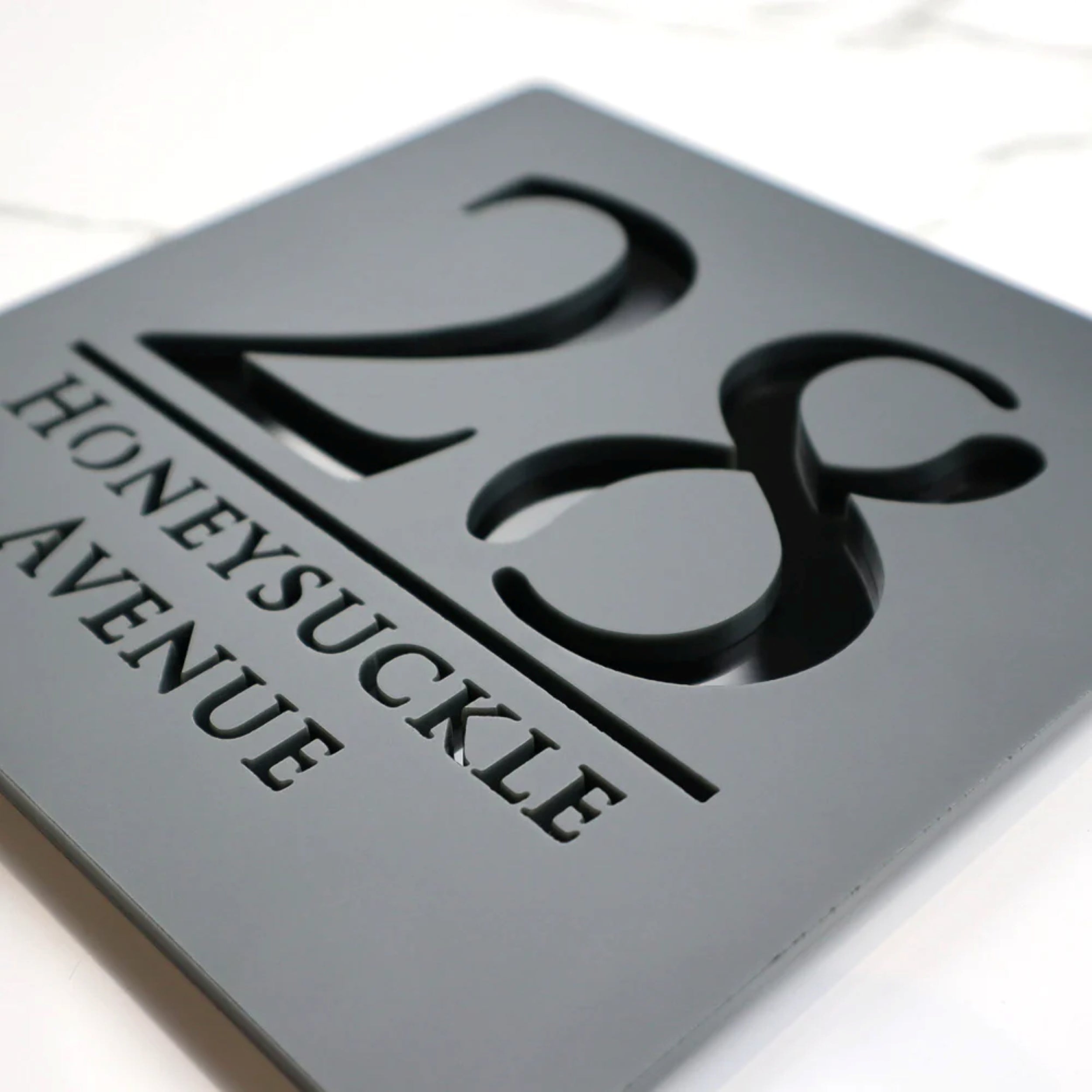 Luxury Mirrored Text House Sign | 18x18cm | Matt Grey Finish