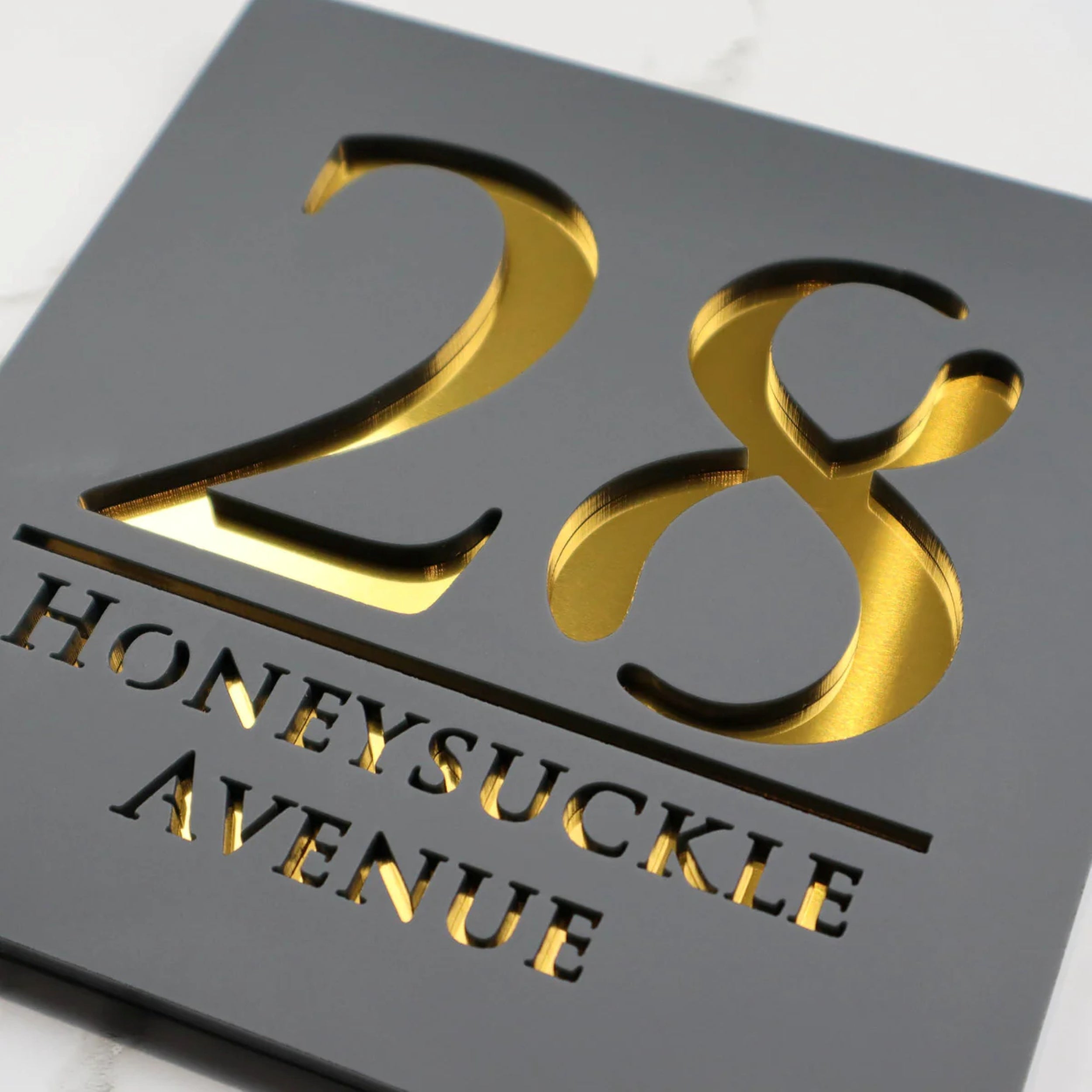 Luxury Mirrored Text House Sign | 18x18cm | Matt Grey Finish