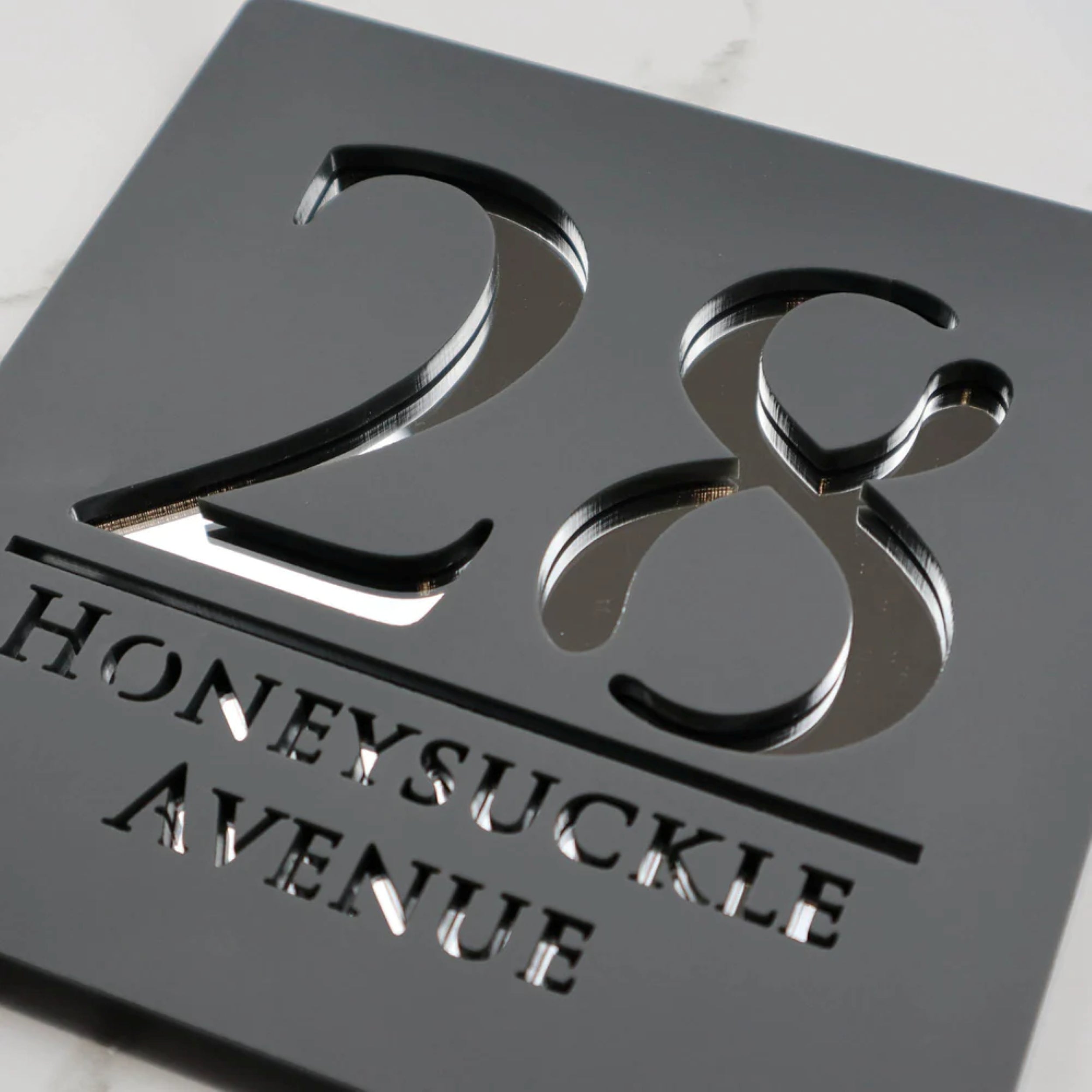 Luxury Mirrored Text House Sign | 18x18cm | Matt Grey Finish