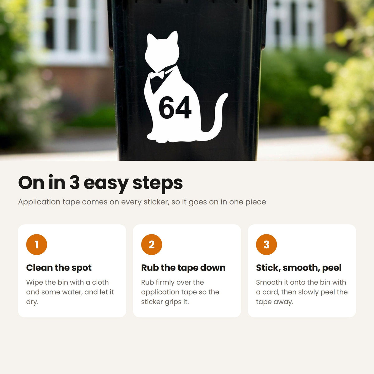 How to apply Custom Cat Wheelie Bin Stickers | Cat Silhouette House Number Decals