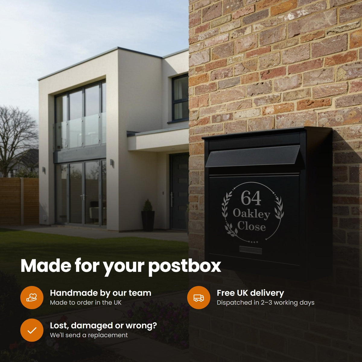 Personalised Postbox Stickers | Floral Wreath: features and delivery
