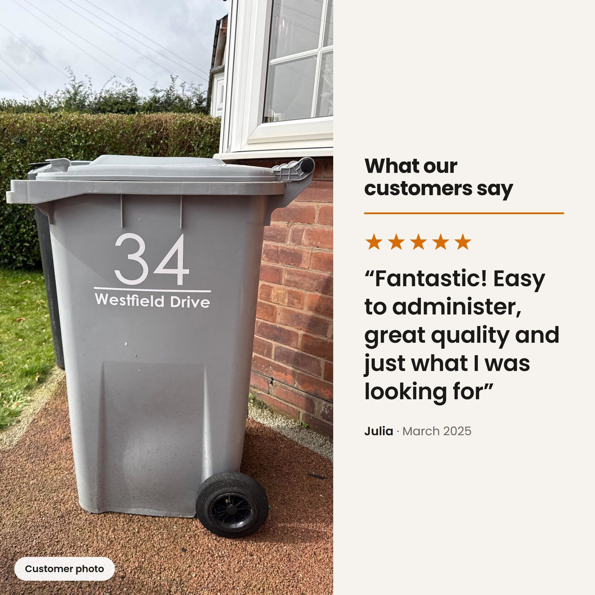 Customer photo and 5 star review of Wheelie Bin Numbers | Modern Font