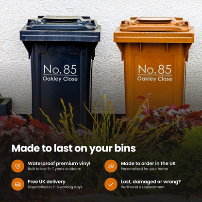 Modern Wheelie Bin Stickers | Modern Font: features and delivery