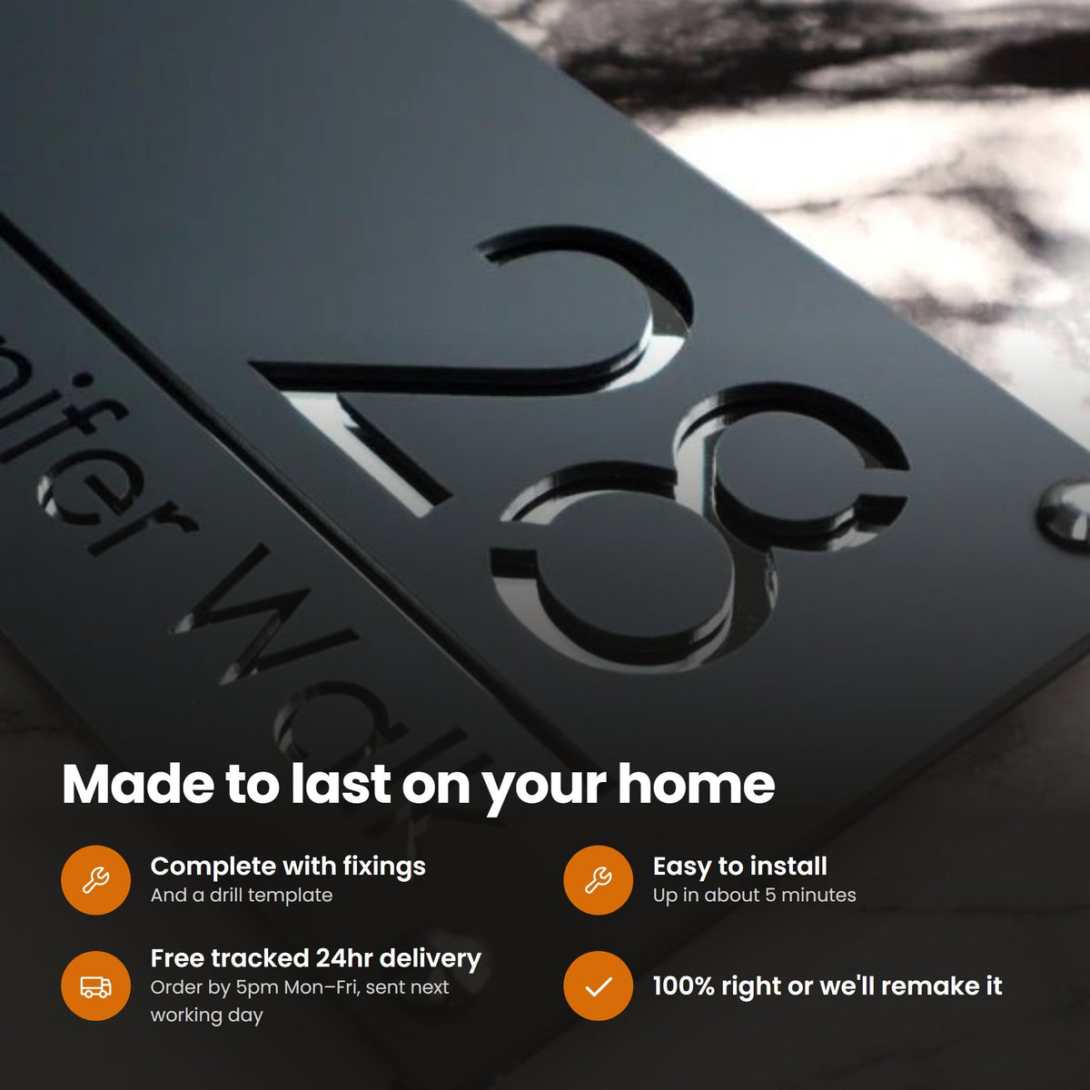 Modern Anthracite Grey House Sign | 28x14cm: features and delivery