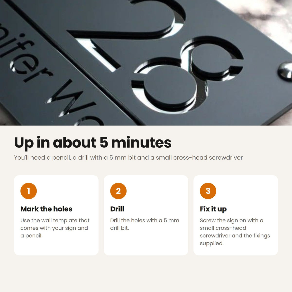 How to apply Modern Anthracite Grey House Sign | 28x14cm