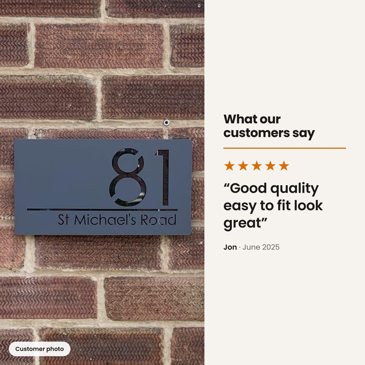 Customer photo and 5 star review of Modern Anthracite Grey House Sign | 28x14cm