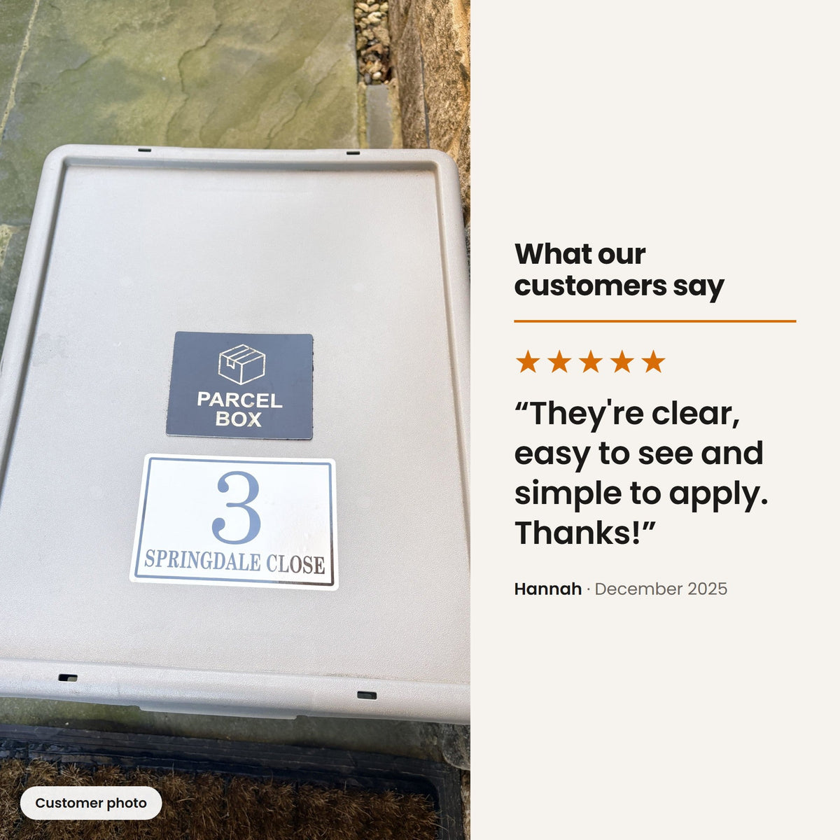 Customer photo and 5 star review of Modern Wheelie Bin Labels | Traditional Font