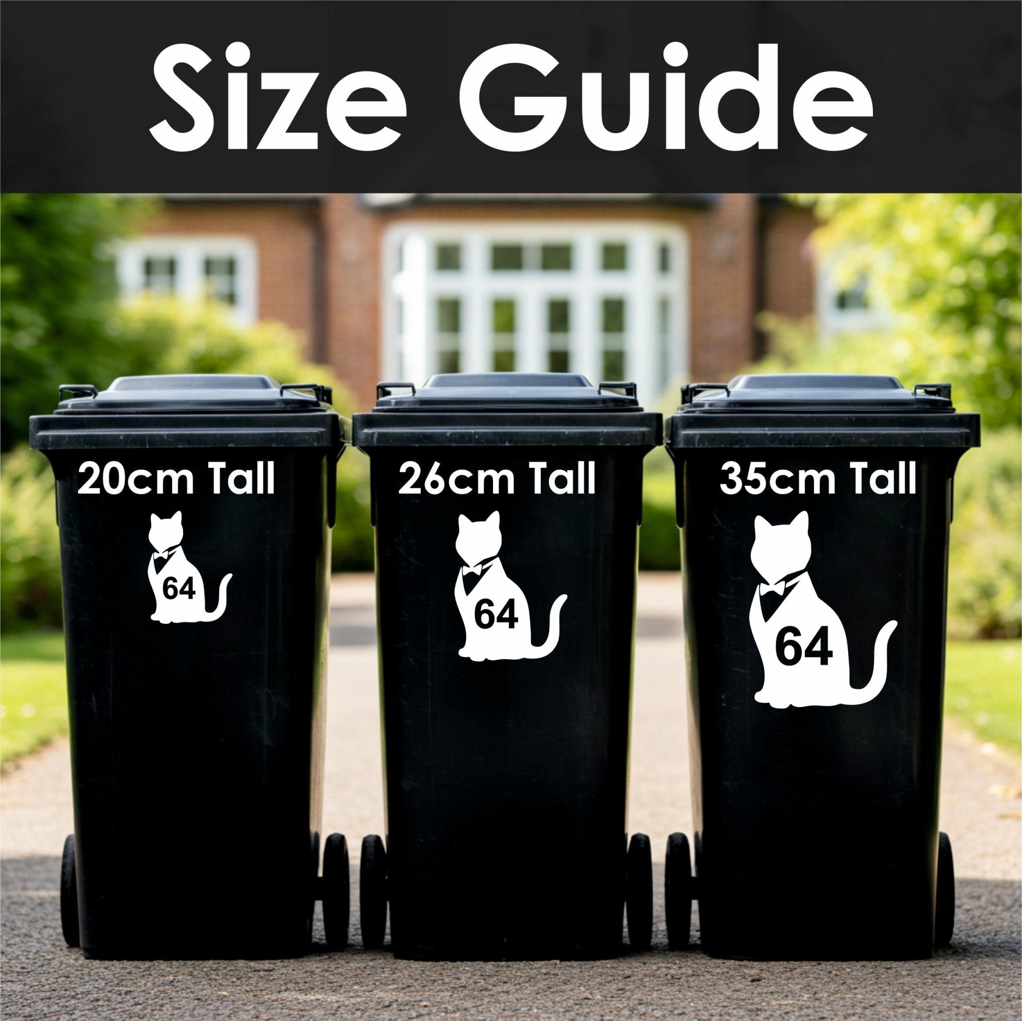 Custom Cat Wheelie Bin Stickers | Cat Silhouette House Number Decals - Capital Letter Signs