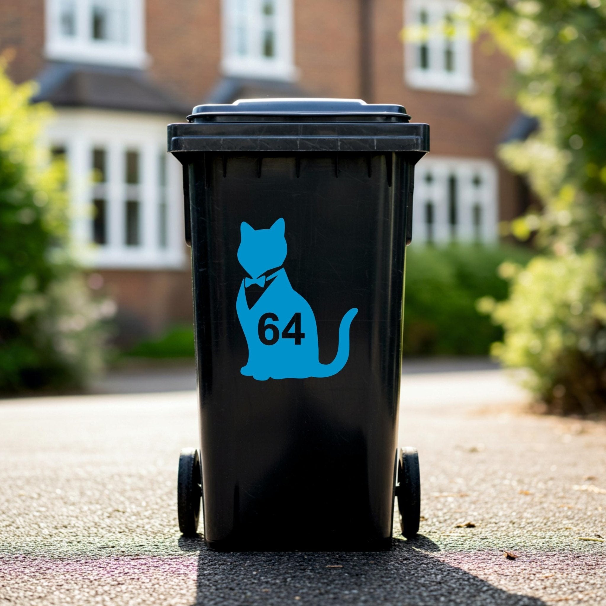 Custom Cat Wheelie Bin Stickers | Cat Silhouette House Number Decals - Capital Letter Signs