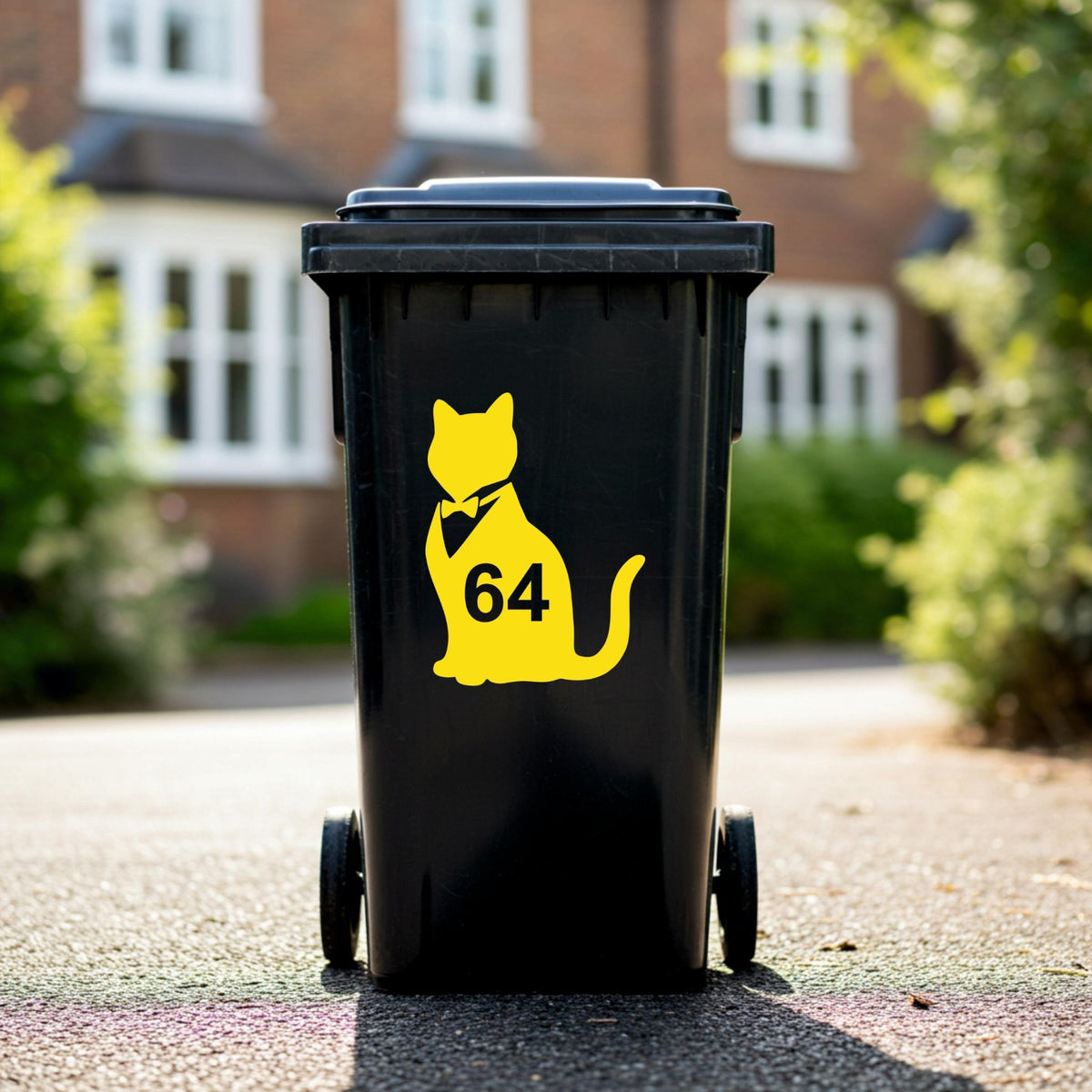 Custom Cat Wheelie Bin Stickers | Cat Silhouette House Number Decals - Capital Letter Signs