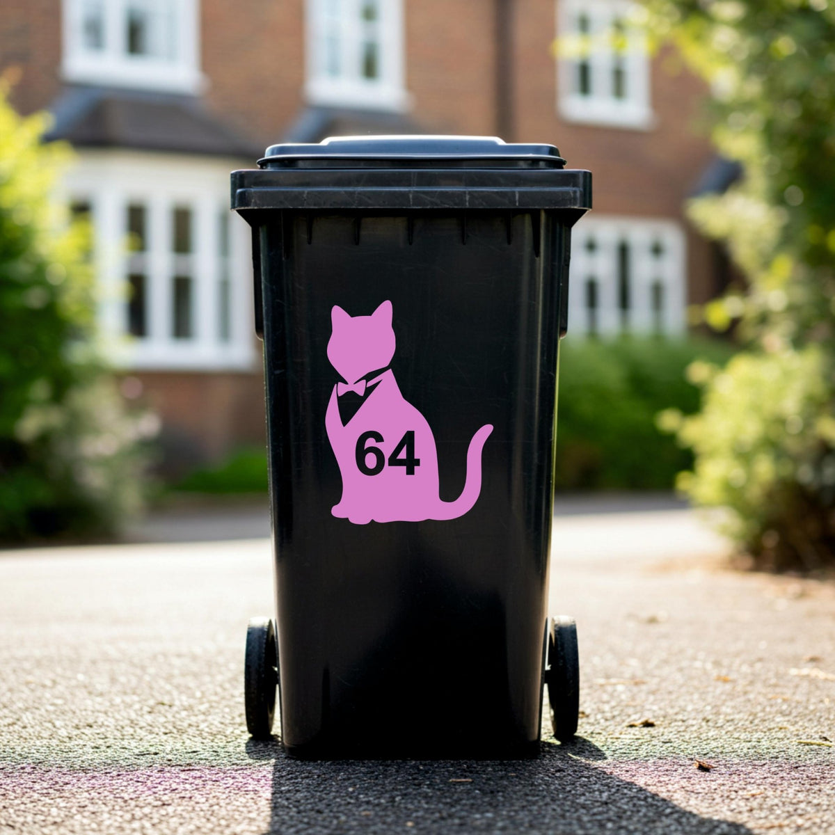 Custom Cat Wheelie Bin Stickers | Cat Silhouette House Number Decals - Capital Letter Signs
