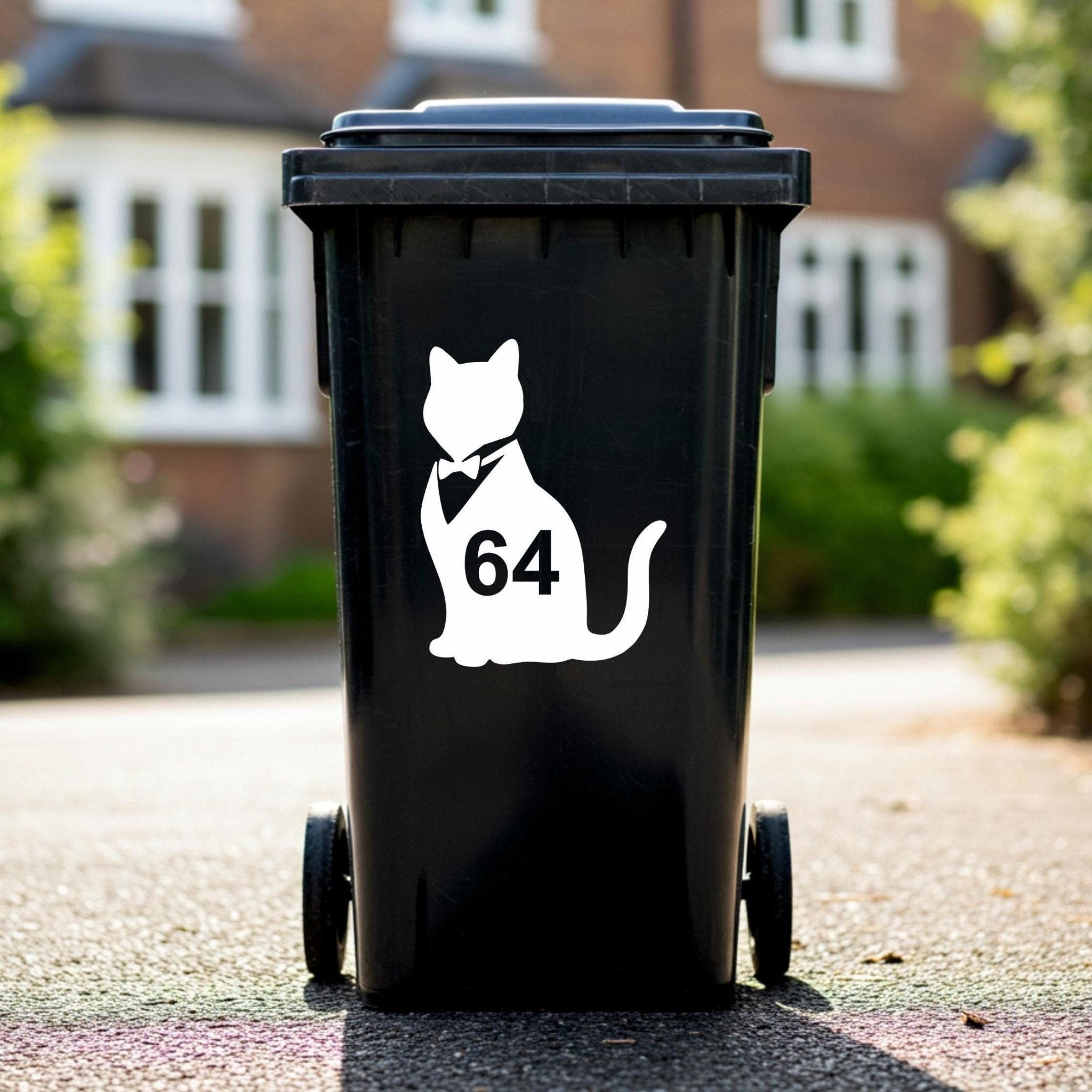 Custom Cat Wheelie Bin Stickers | Cat Silhouette House Number Decals - Capital Letter Signs