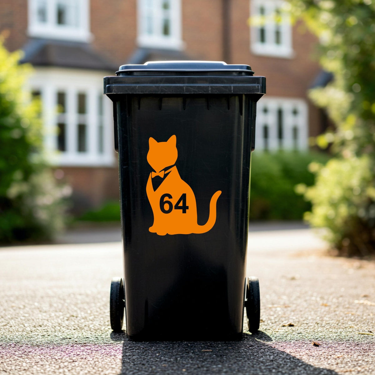 Custom Cat Wheelie Bin Stickers | Cat Silhouette House Number Decals - Capital Letter Signs
