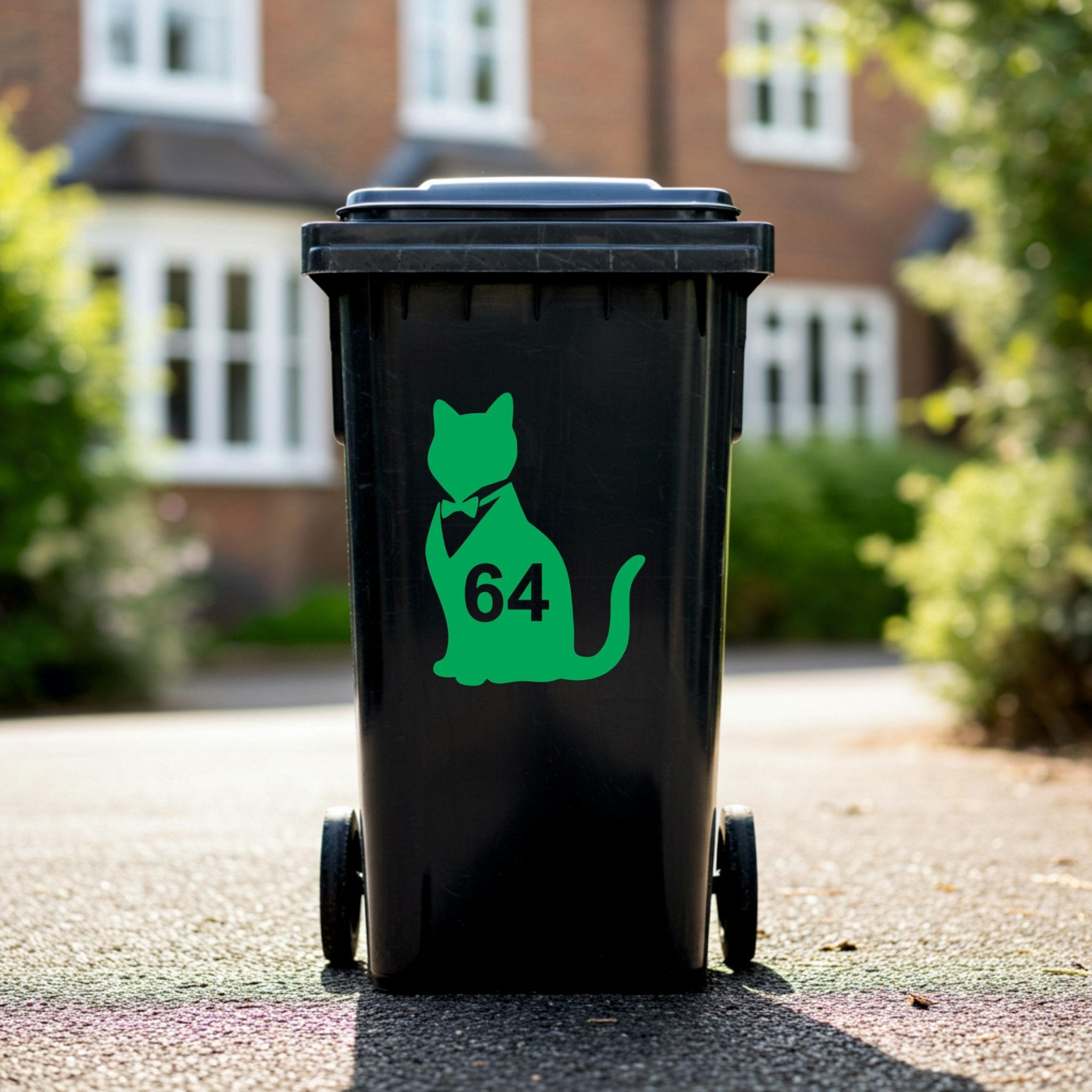 Custom Cat Wheelie Bin Stickers | Cat Silhouette House Number Decals - Capital Letter Signs
