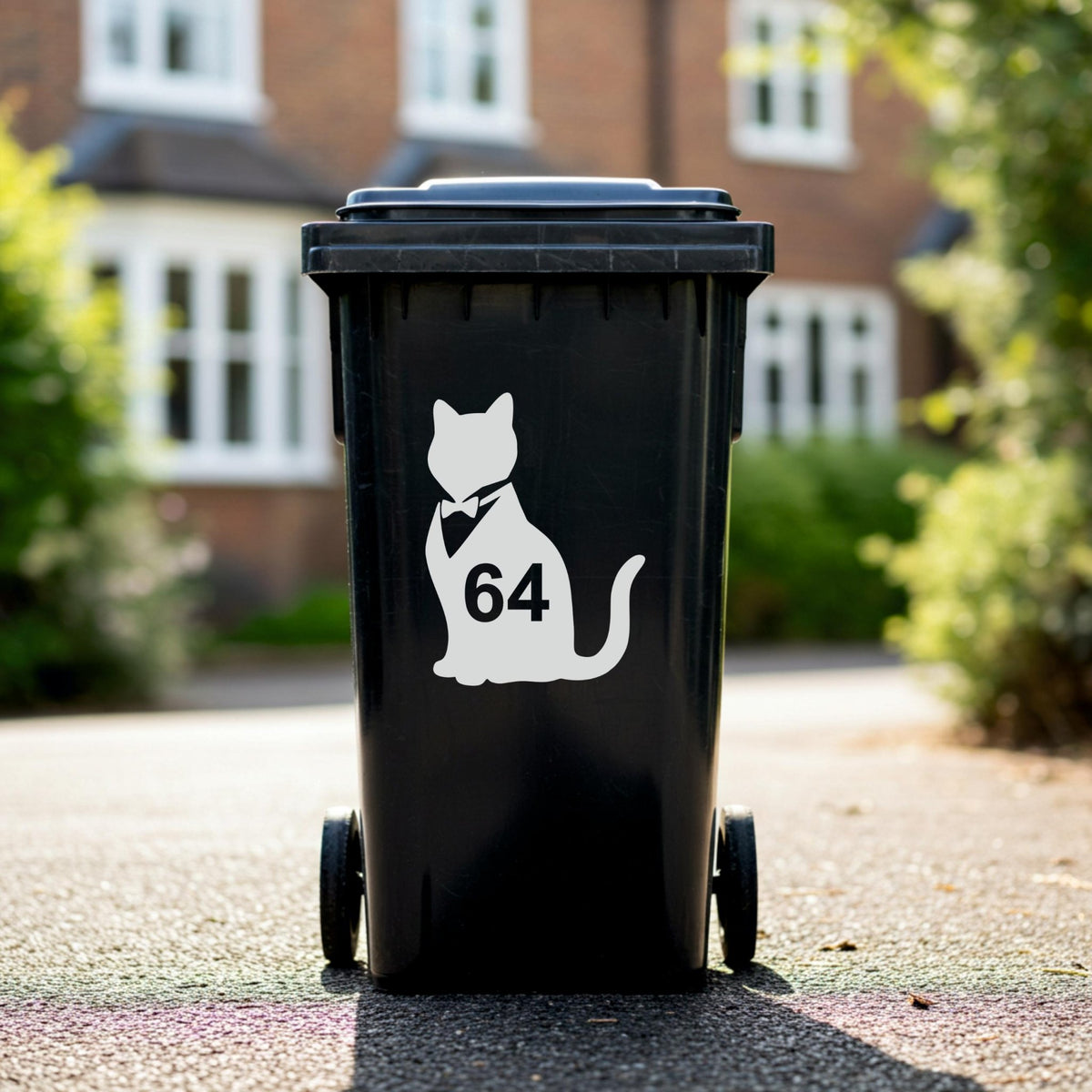 Custom Cat Wheelie Bin Stickers | Cat Silhouette House Number Decals - Capital Letter Signs