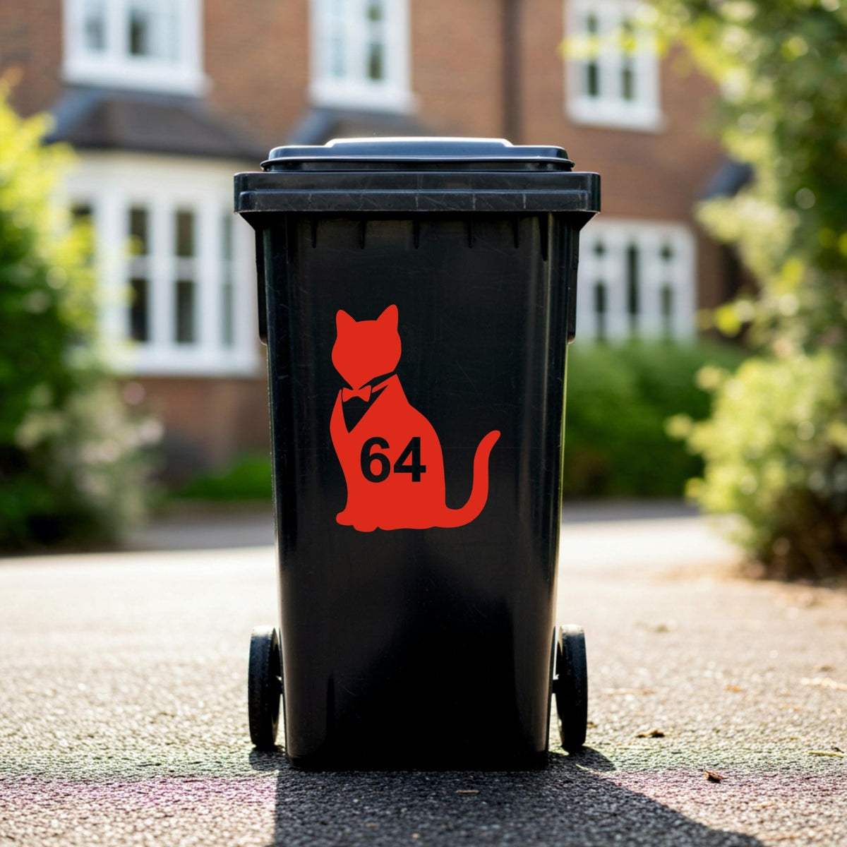 Custom Cat Wheelie Bin Stickers | Cat Silhouette House Number Decals - Capital Letter Signs