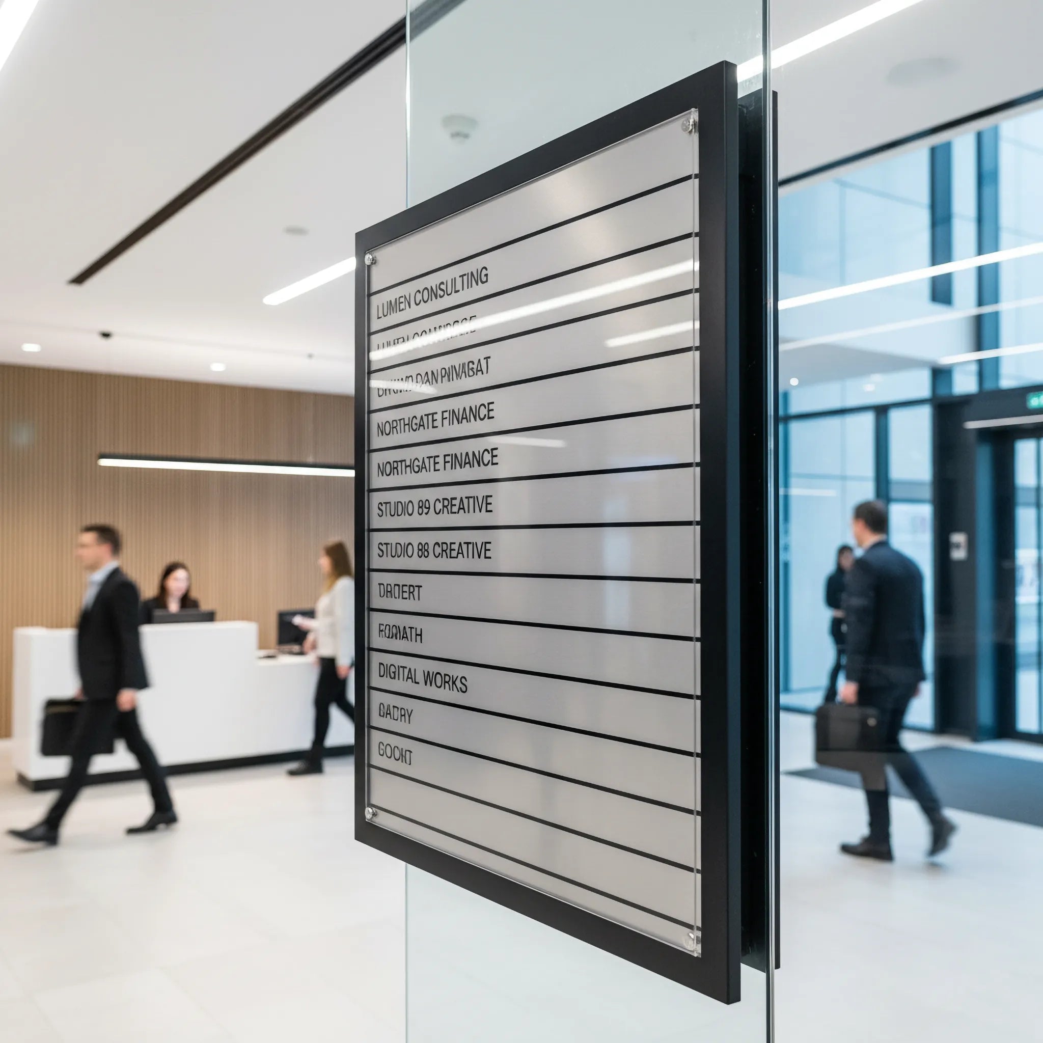 Custom Directory Signs by Capital Letter Signs – context image in office or building lobby