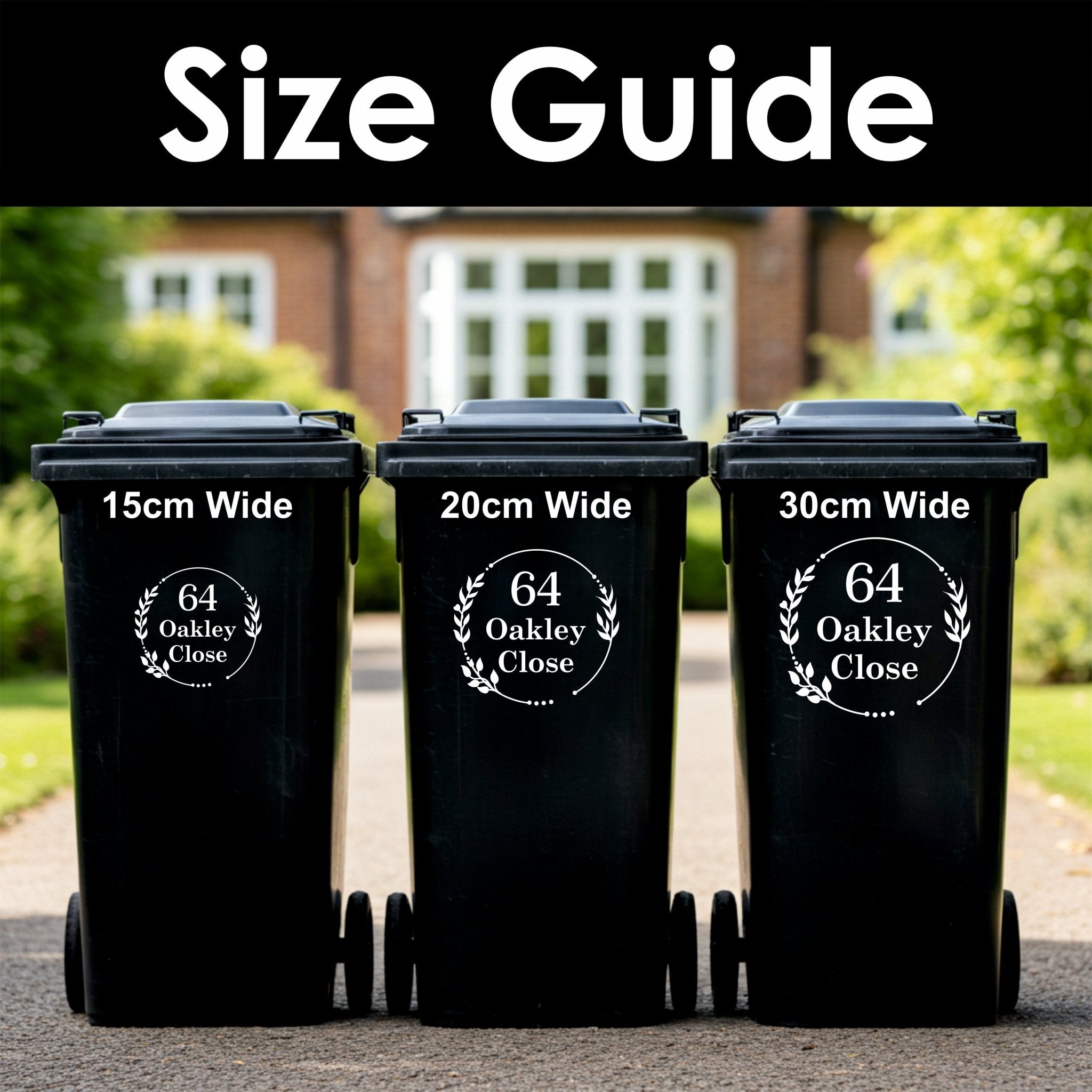 Floral Wreath Wheelie Bin Stickers | Traditional Font - Capital Letter Signs