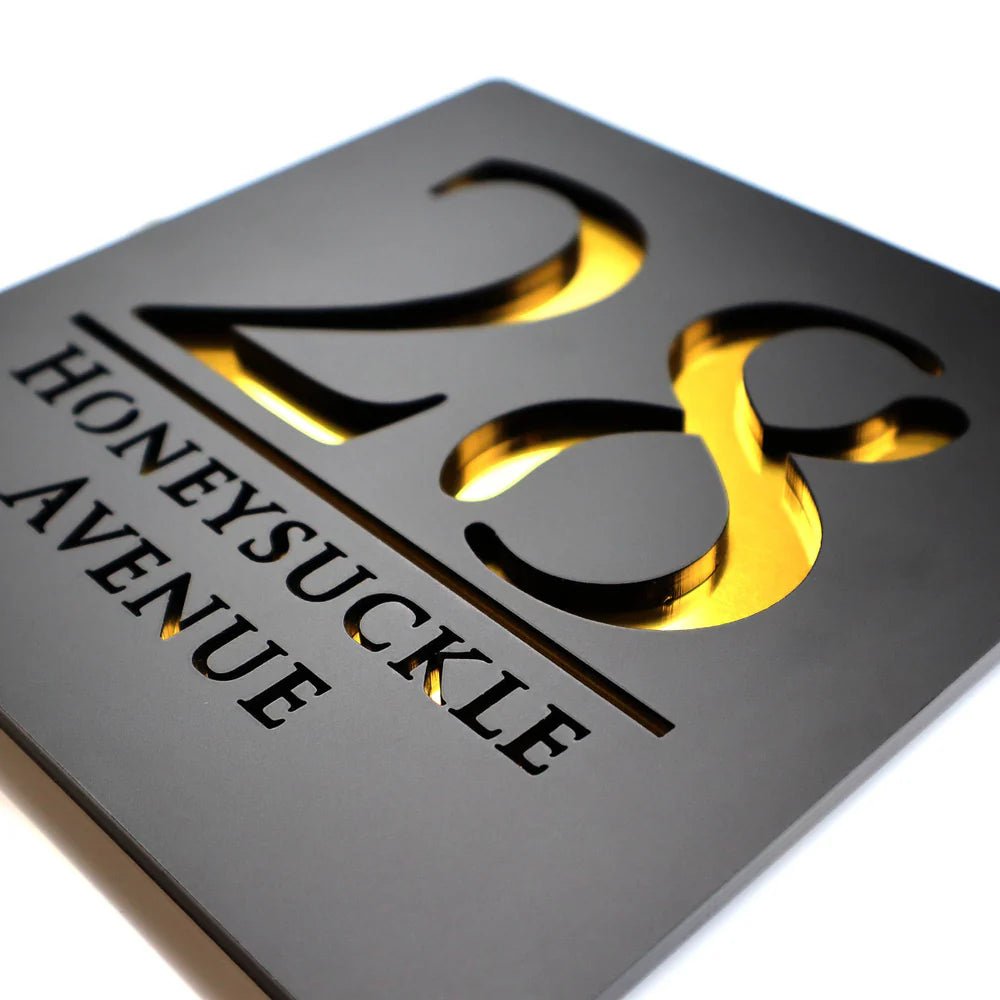 Luxury Mirrored Text House Sign | 18x18cm | Matt Grey Finish - Capital Letter Signs