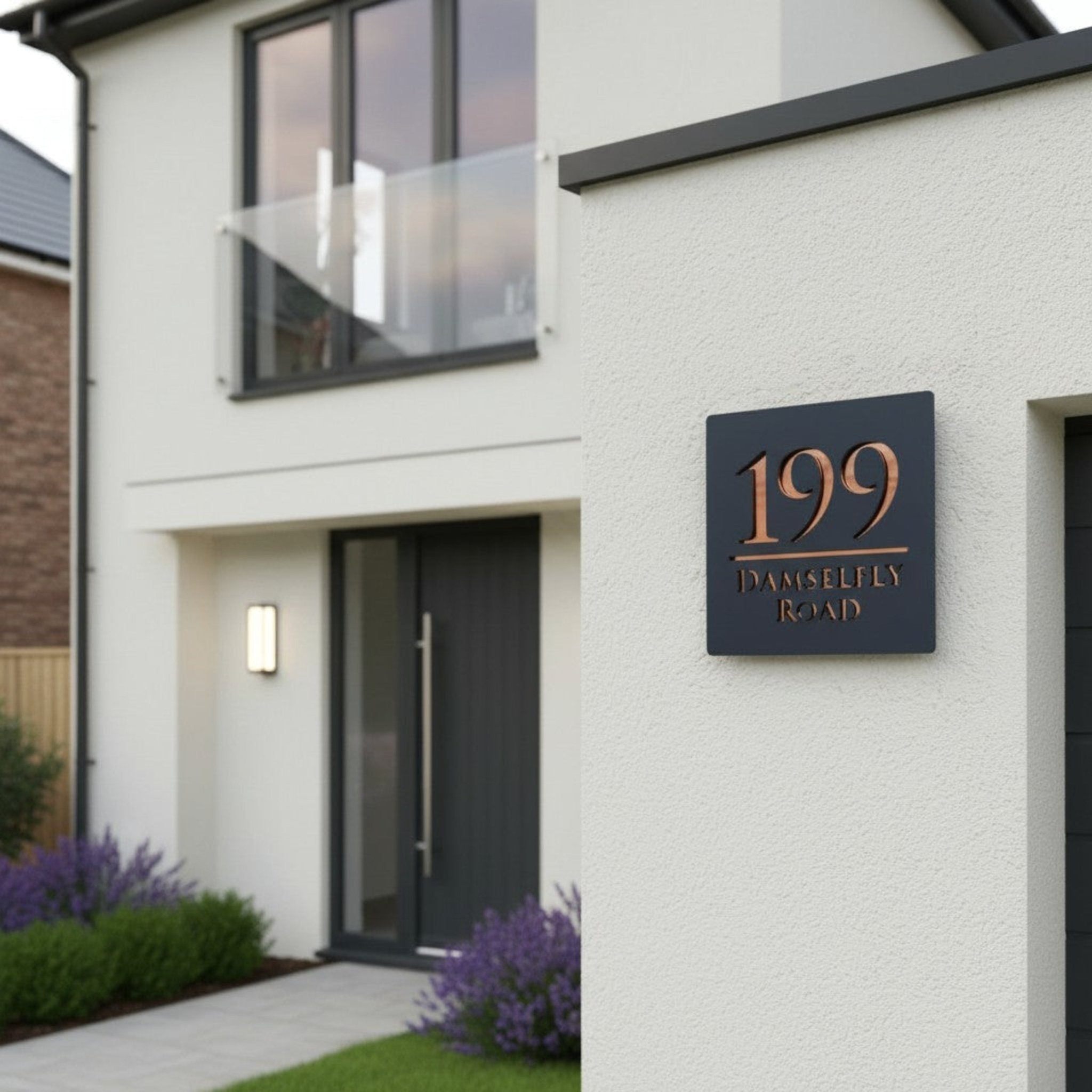 Luxury Mirrored Text House Sign | 18x18cm | Matt Grey Finish Text Colour