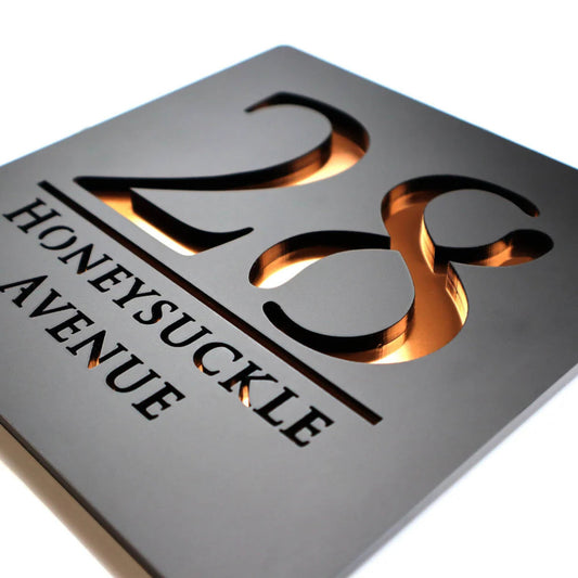 Luxury Mirrored Text House Sign | 18x18cm | Matt Grey Finish - Capital Letter Signs