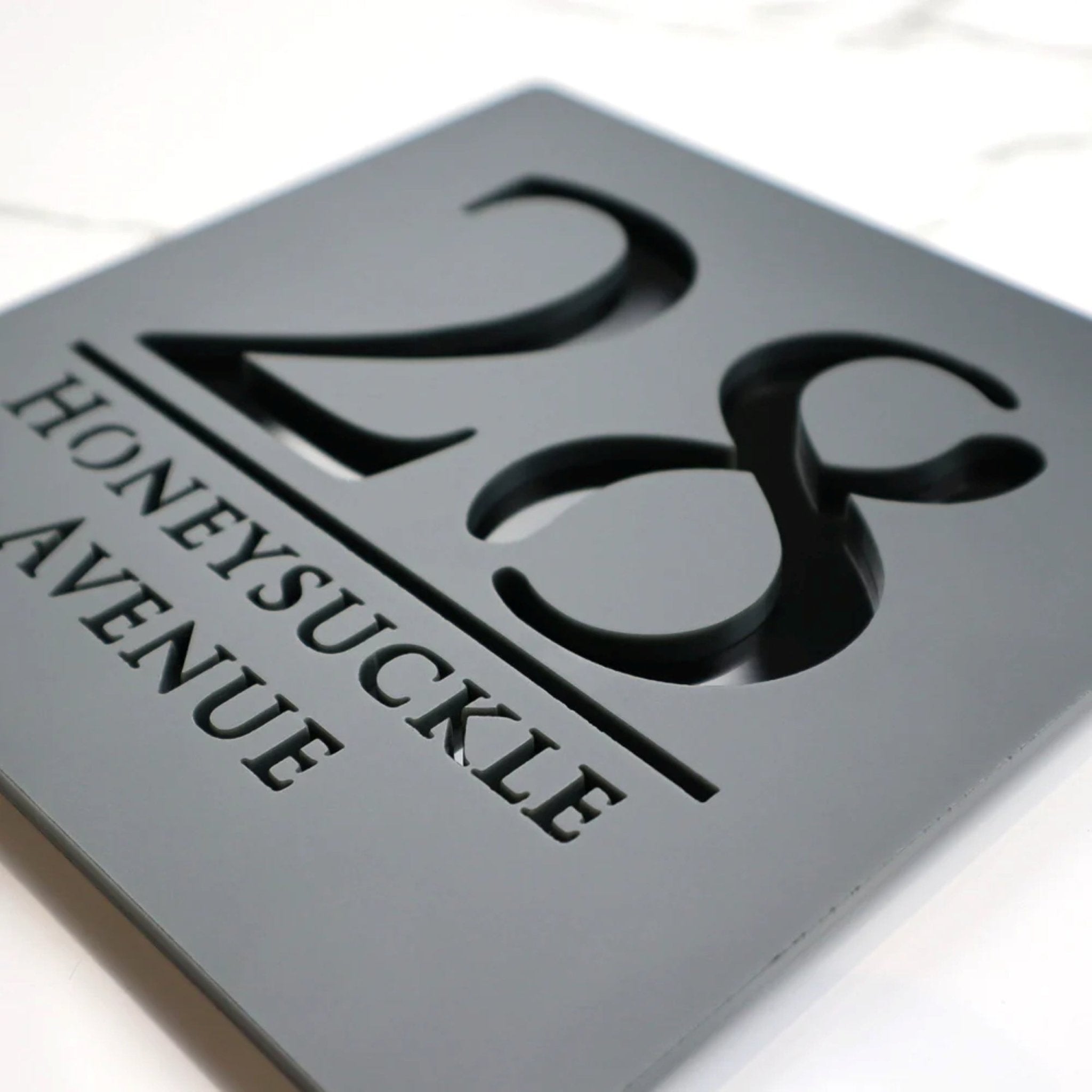 Luxury Mirrored Text House Sign | 18x18cm | Matt Grey Finish Text Colour