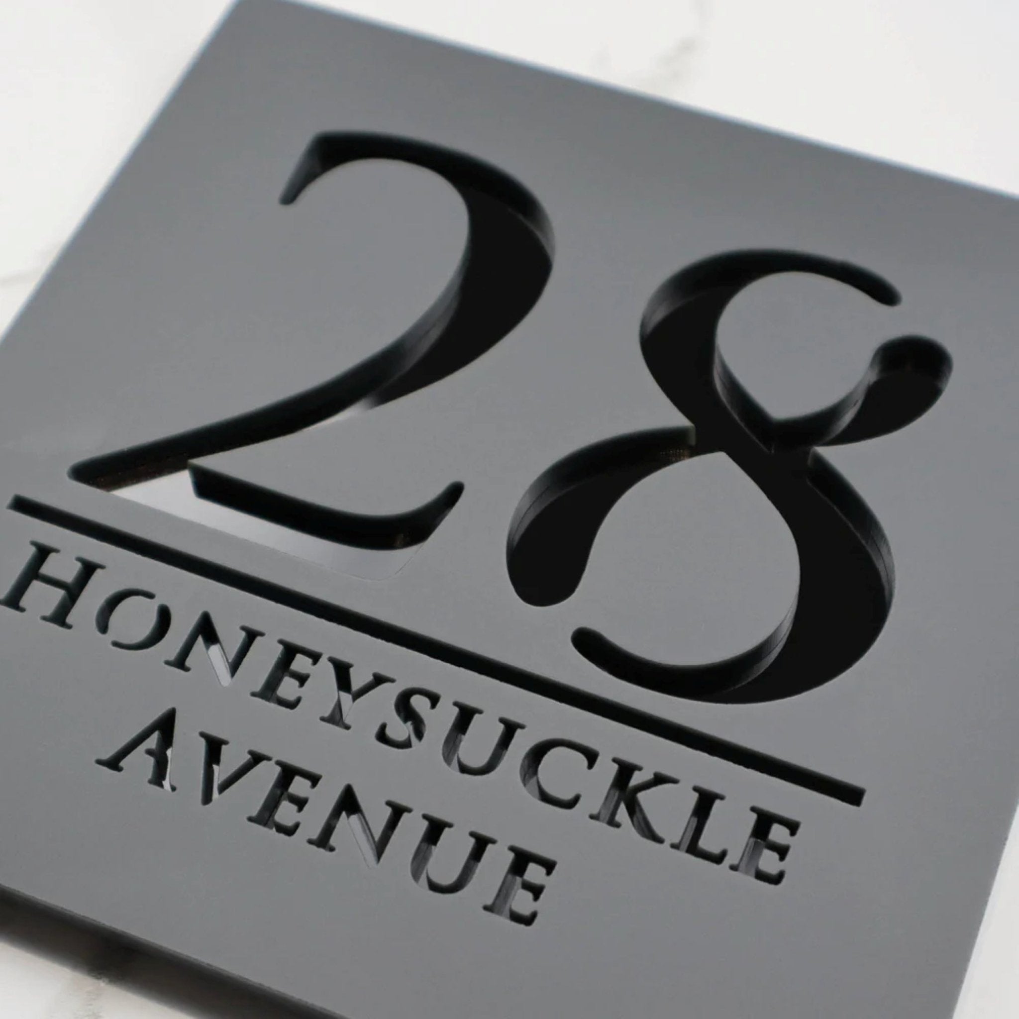 Luxury Mirrored Text House Sign | 18x18cm | Matt Grey Finish Text Colour