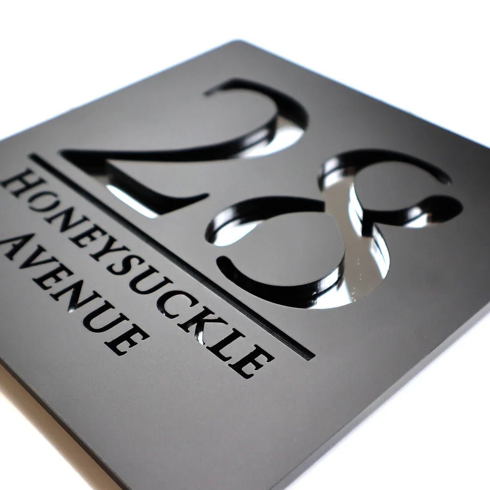 Luxury Mirrored Text House Sign | 18x18cm | Matt Grey Finish - Capital Letter Signs