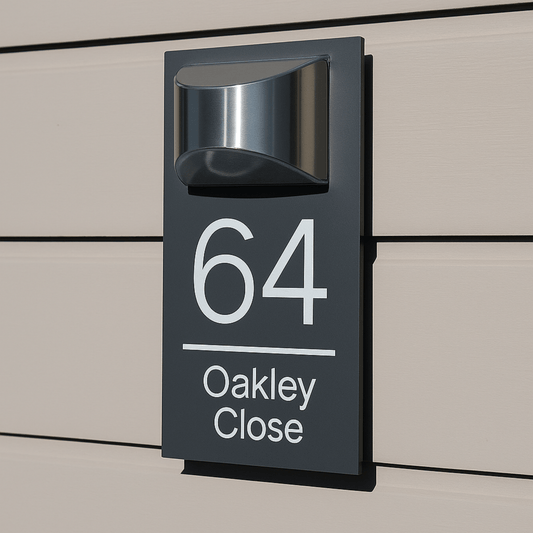 Modern LED House Sign | 16x28cm | Matt Grey Finish - Capital Letter Signs