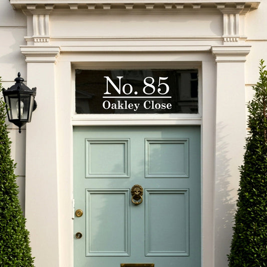 Personalised Door Number Stickers | Traditional Font Number & Address - Capital Letter Signs