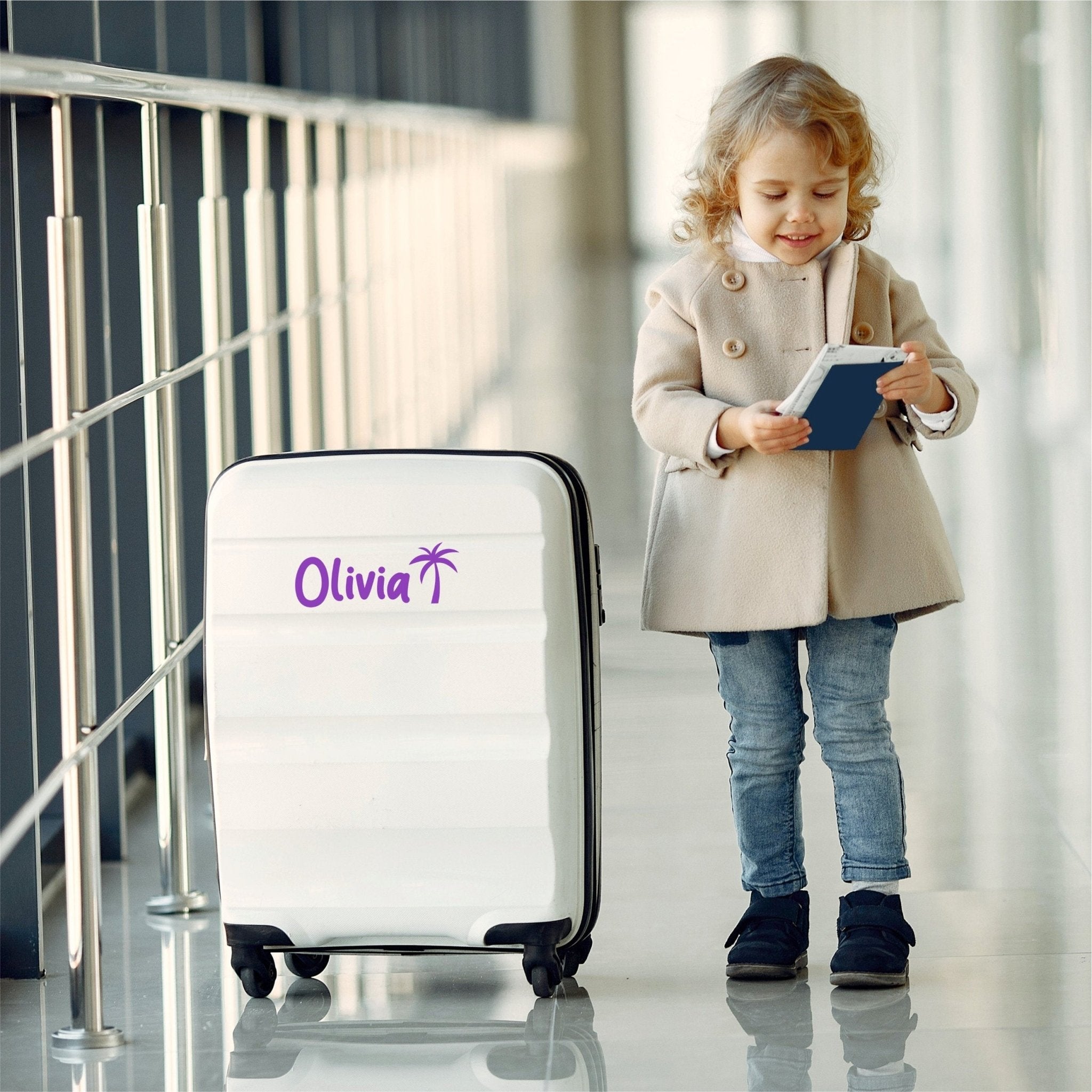 Personalised Luggage & Suitcase Stickers | Kids Font With Palm Tree - Capital Letter Signs