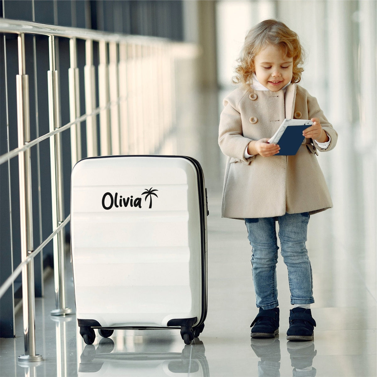 Personalised Luggage & Suitcase Stickers | Kids Font With Palm Tree - Capital Letter Signs