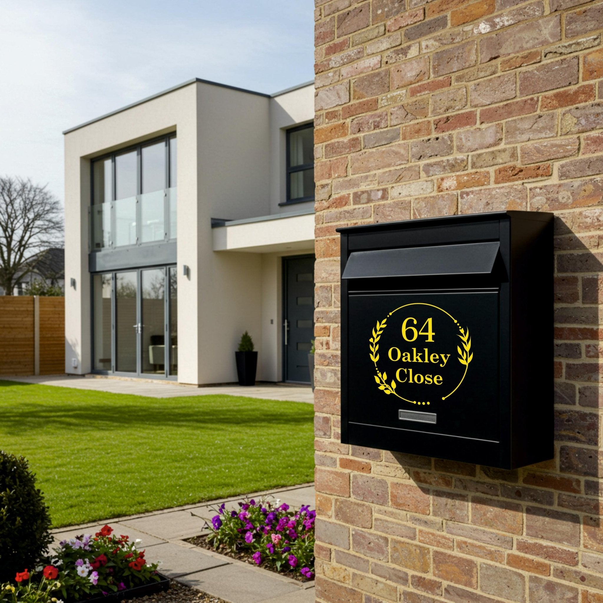 Personalised Postbox Stickers | Floral Wreath - Capital Letter Signs