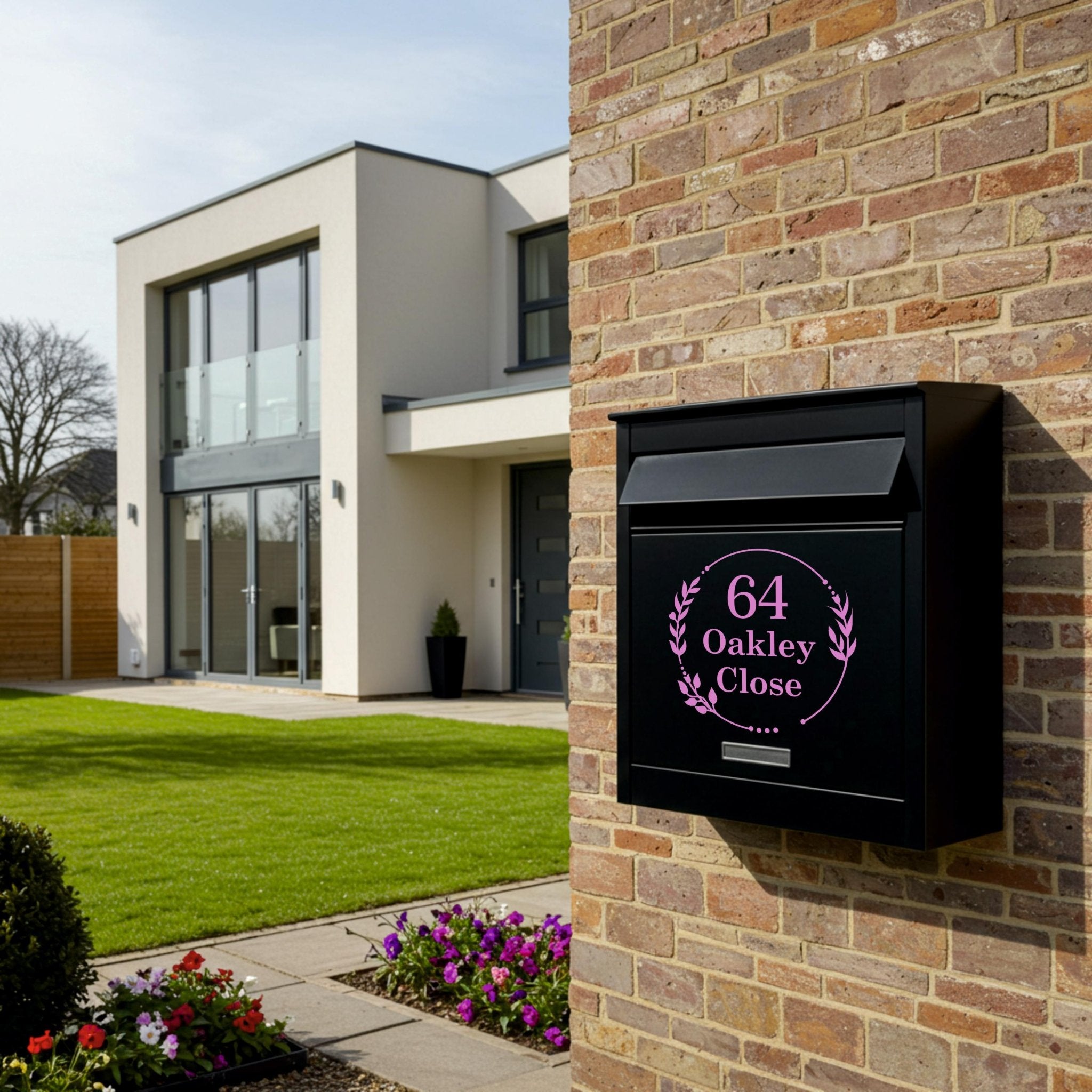 Personalised Postbox Stickers | Floral Wreath - Capital Letter Signs