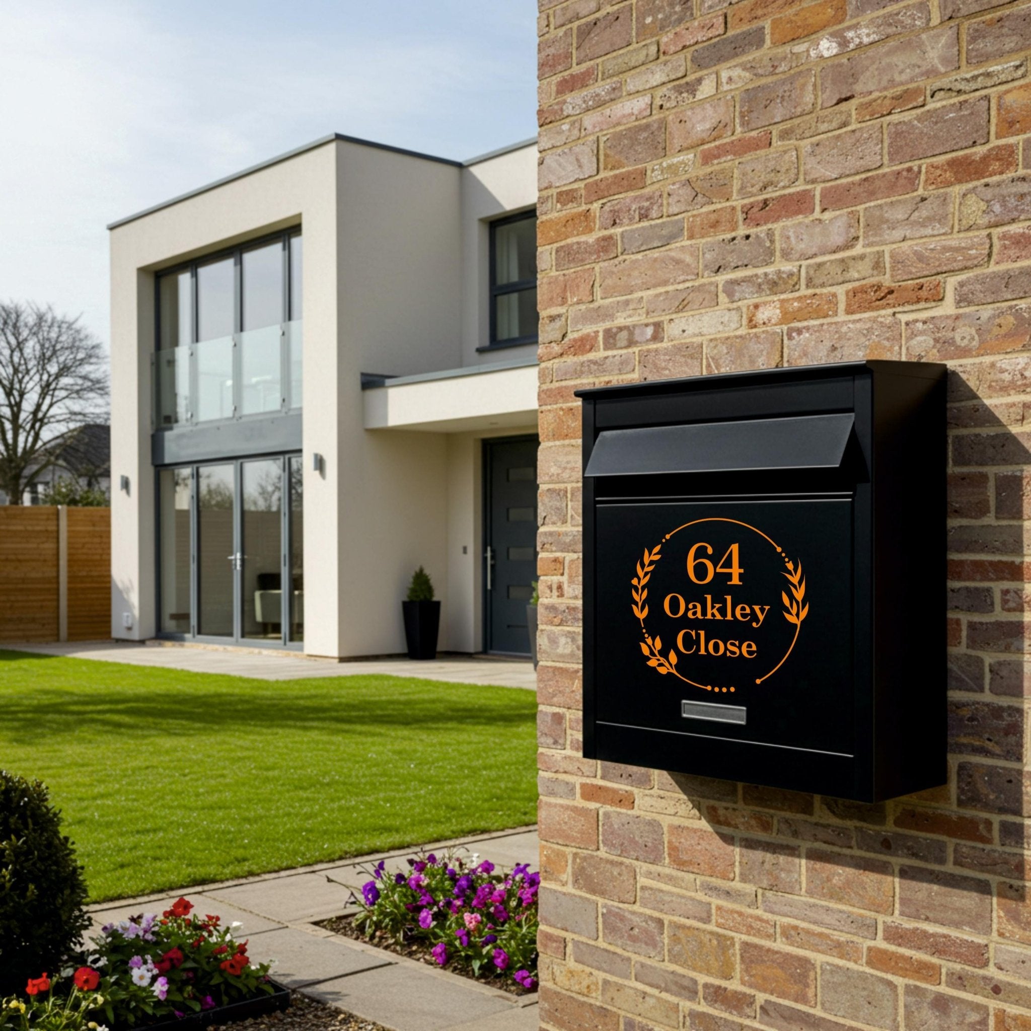 Personalised Postbox Stickers | Floral Wreath - Capital Letter Signs