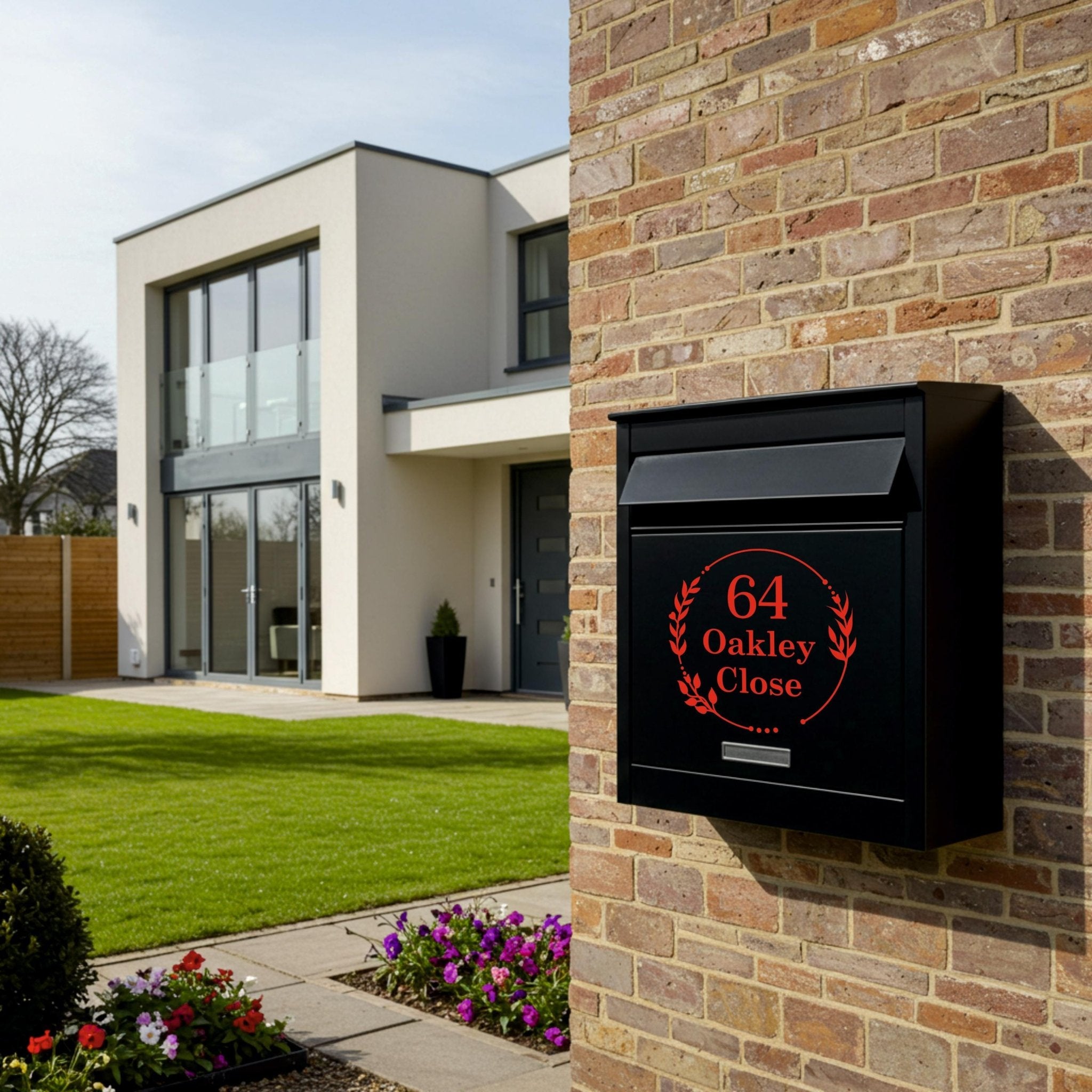 Personalised Postbox Stickers | Floral Wreath - Capital Letter Signs