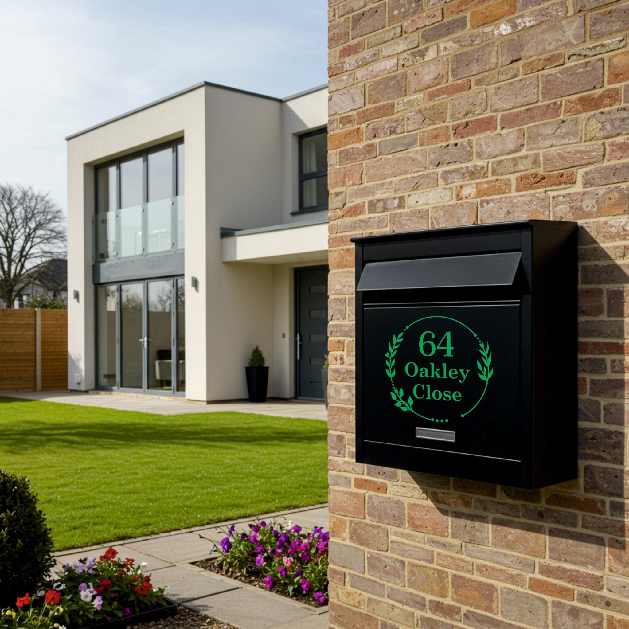 Personalised Postbox Stickers | Floral Wreath - Capital Letter Signs