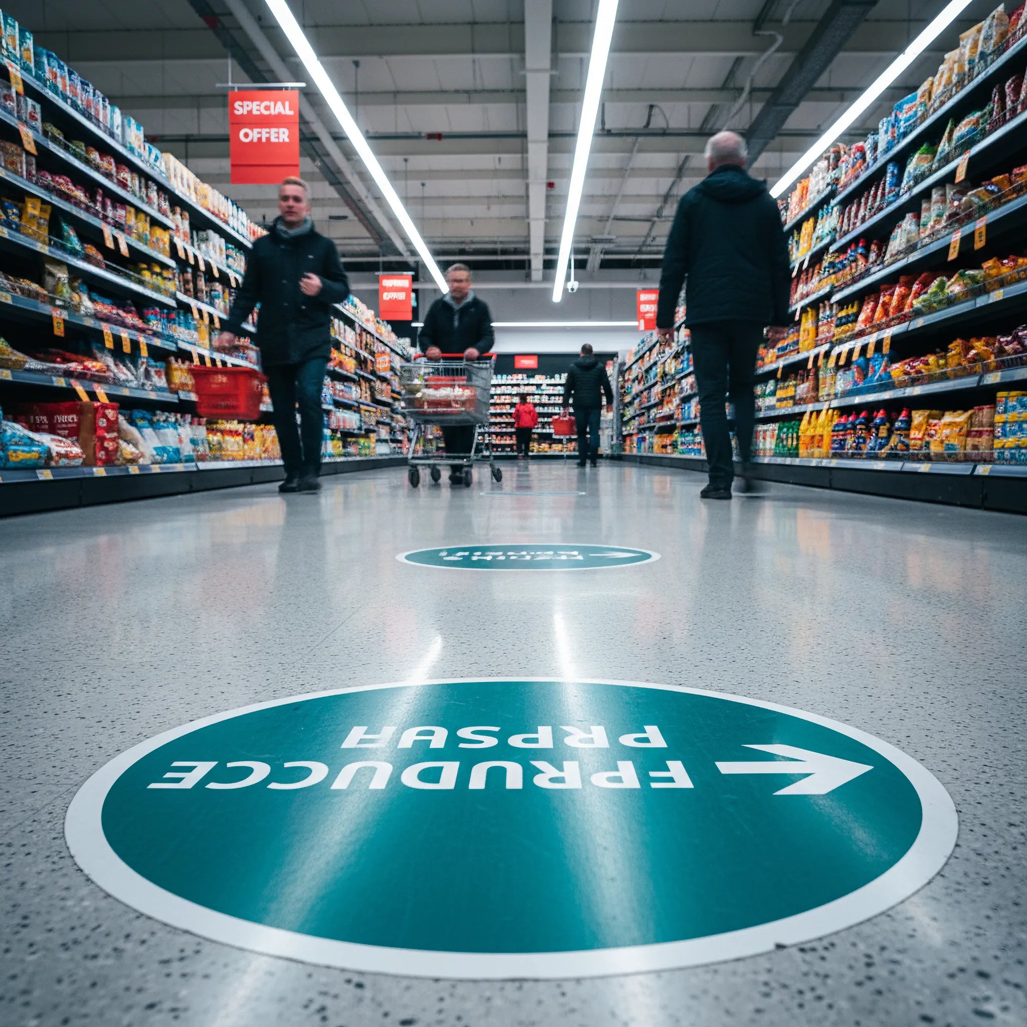 Premium Floor Graphics by Capital Letter Signs – context image in retail or warehouse setting