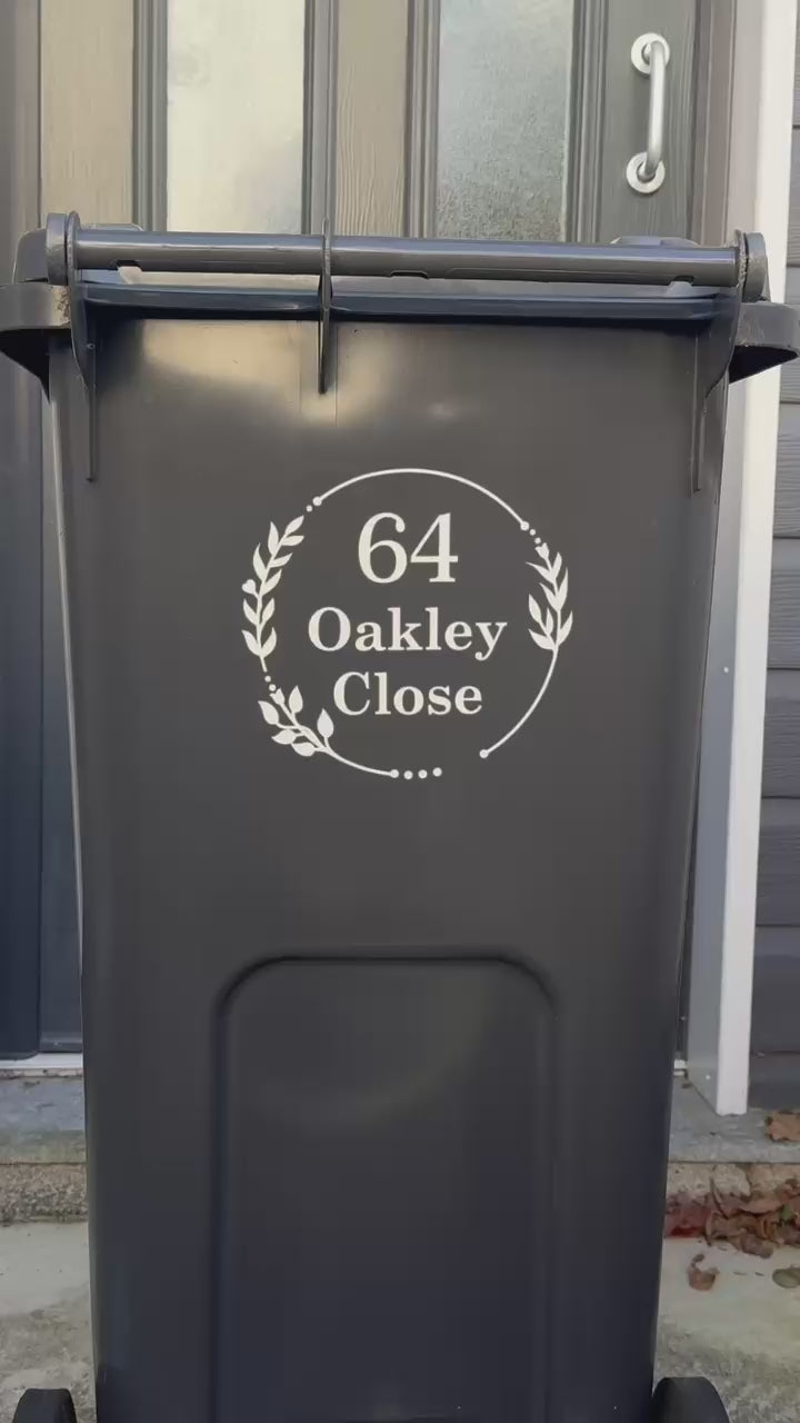 Floral Wreath Wheelie Bin Stickers | Traditional Font